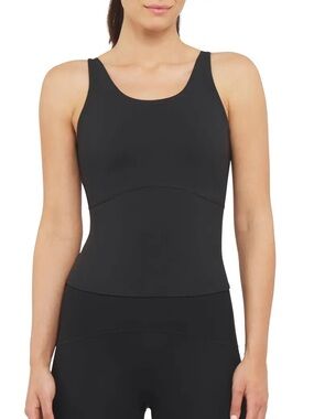 NWT SPANX Power Boost Shelf Tank - Large - black stretch tank bra top yoga gym